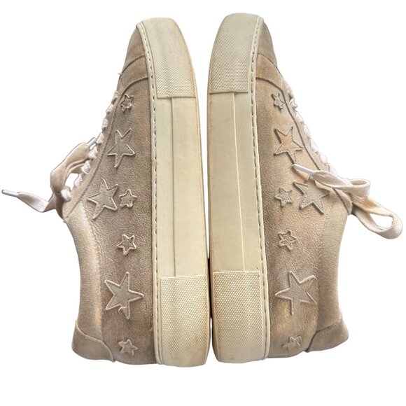 J/SLIDES Star Sneakers Size 8.5 Gold Metallic Leather Lace-up Platform - Picture 6 of 11